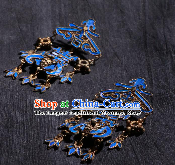 Chinese Qing Dynasty Palace Lady Earrings Ancient Empress Ear Accessories Classical Wedding Cloisonne Jewelry