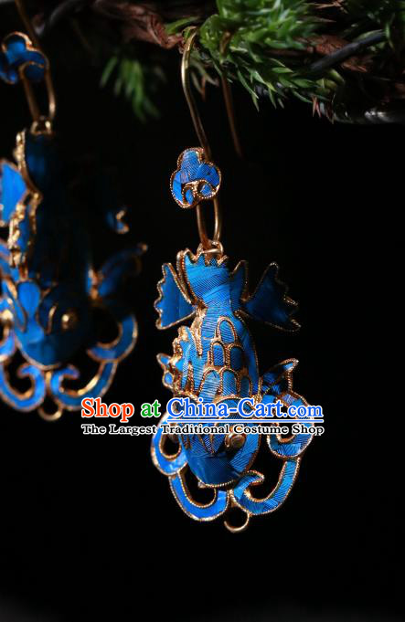 Chinese Classical Cloisonne Fish Jewelry Ear Accessories Ancient Qing Dynasty Empress Earrings