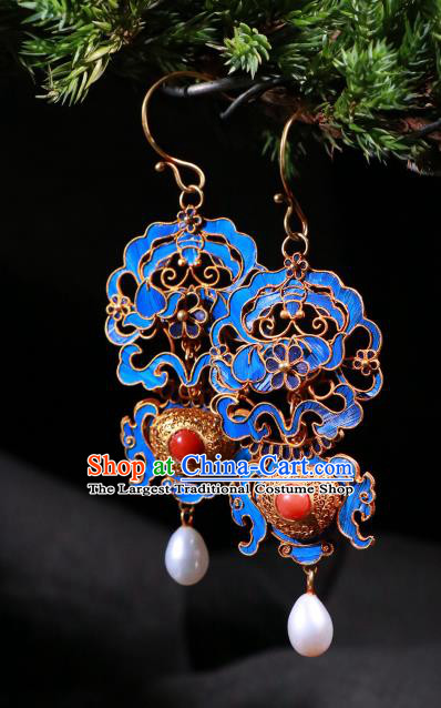 Chinese Ear Accessories Ancient Qing Dynasty Empress Filigree Earrings Classical Gems Jewelry
