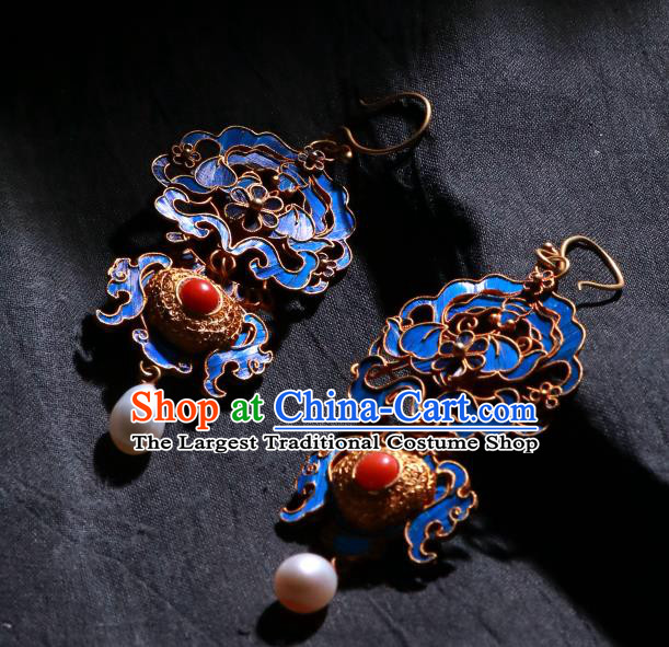Chinese Ear Accessories Ancient Qing Dynasty Empress Filigree Earrings Classical Gems Jewelry