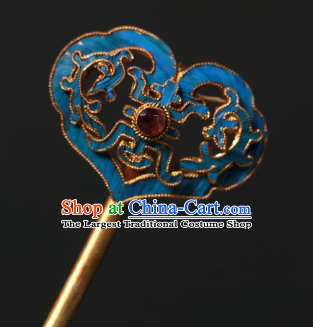 China Ancient Court Cloisonne Hair Stick Traditional Garnet Hair Jewelry Qing Dynasty Empress Hairpin