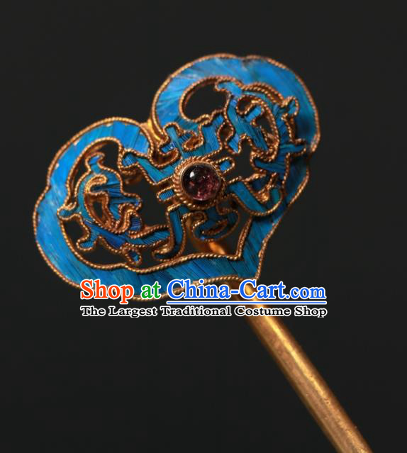 China Ancient Court Cloisonne Hair Stick Traditional Garnet Hair Jewelry Qing Dynasty Empress Hairpin