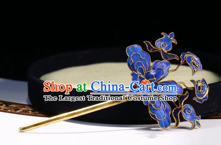 China Traditional Blueing Hair Jewelry Qing Dynasty Empress Hairpin Ancient Court Woman Hair Stick