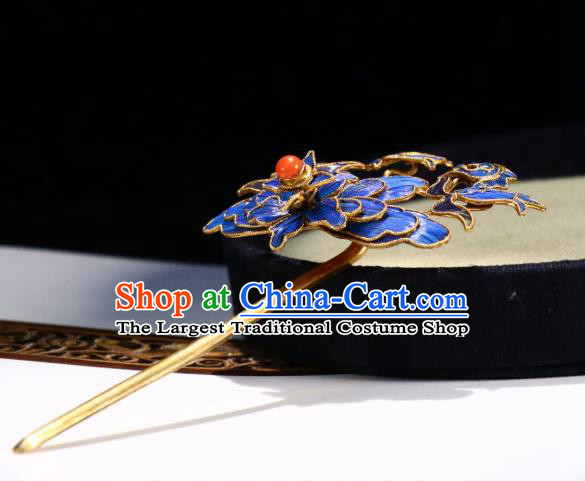 China Traditional Blueing Hair Jewelry Qing Dynasty Empress Hairpin Ancient Court Woman Hair Stick