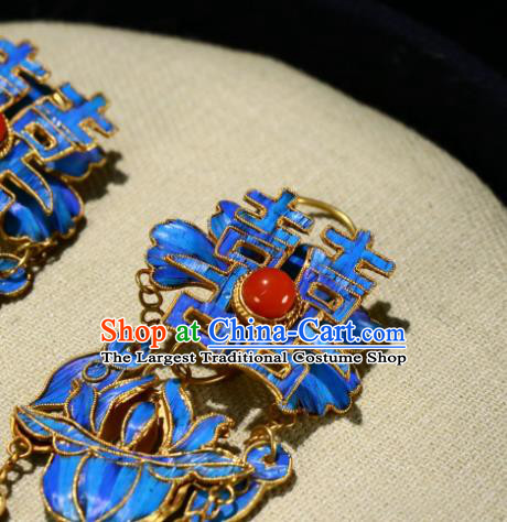 Chinese Qing Dynasty Wedding Ear Accessories Classical Jewelry Ancient Empress Cloisonne Earrings