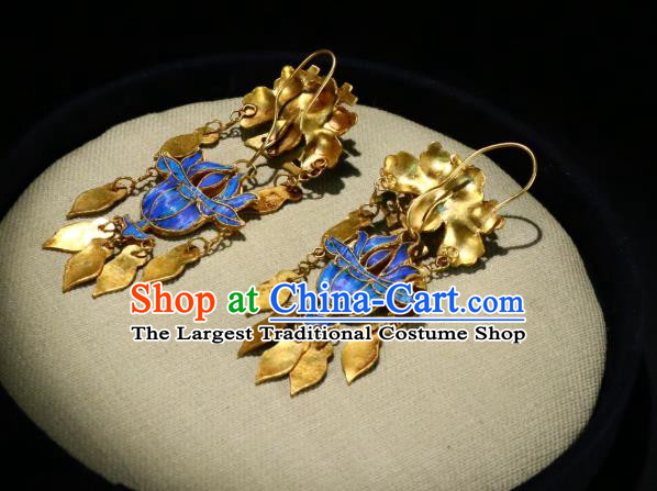 Chinese Qing Dynasty Wedding Ear Accessories Classical Jewelry Ancient Empress Cloisonne Earrings