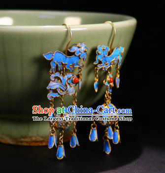 Chinese Classical Wedding Jewelry Qing Dynasty Palace Ear Accessories Ancient Empress Cloisonne Lion Ball Earrings