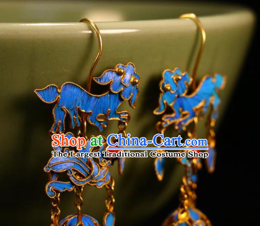 Chinese Classical Wedding Jewelry Qing Dynasty Palace Ear Accessories Ancient Empress Cloisonne Lion Ball Earrings