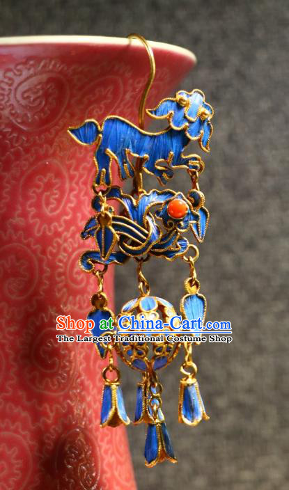 Chinese Classical Wedding Jewelry Qing Dynasty Palace Ear Accessories Ancient Empress Cloisonne Lion Ball Earrings