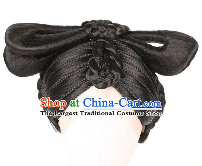 Handmade Chinese Traditional Tang Dynasty Queen Wigs Chignon Ancient Empress Wig Sheath Headwear