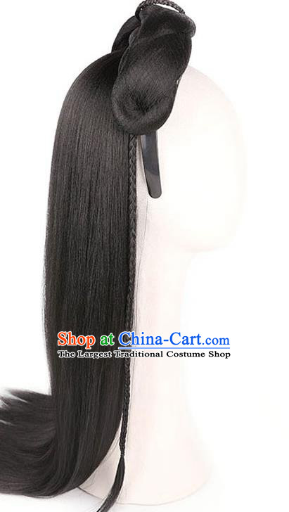 Handmade Chinese Ancient Noble Lady Wig Sheath Headwear Traditional Ming Dynasty Princess Wigs Chignon Hair Clasp