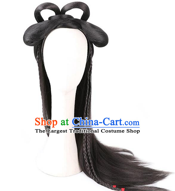 Handmade Chinese Ancient Princess Wig Sheath Headwear Traditional Jin Dynasty Noble Lady Wigs Chignon