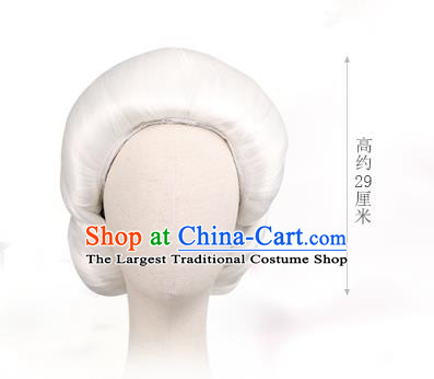 Handmade Chinese Ancient Elderly Woman White Wig Sheath Traditional Ming Dynasty Dowager Countess Wigs Chignon Headwear