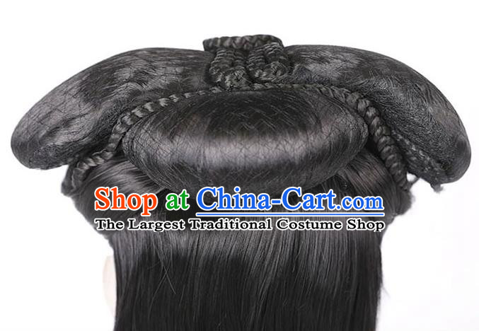 Handmade Chinese Ancient Crown Princess Wig Sheath Traditional Jin Dynasty Dowager Palace Lady Wigs Chignon Headdress