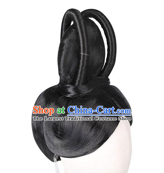 Handmade Chinese Ancient Empress Wig Sheath Traditional Ming Dynasty Queen Wigs Chignon Headpieces