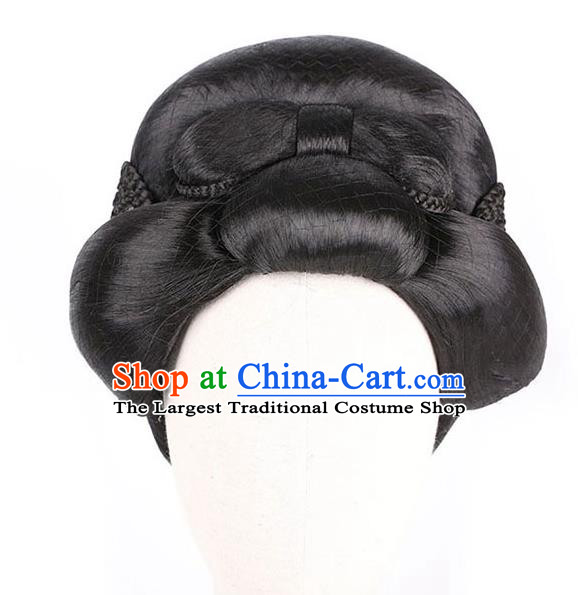 Handmade Chinese Ancient Royal Queen Wig Sheath Traditional Tang Dynasty Empress Wu Zetian Wigs Chignon Headdress