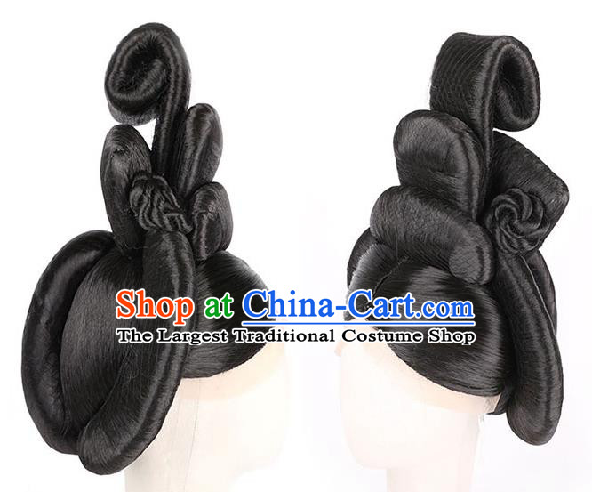 Handmade Chinese Ancient Imperial Consort Wig Sheath Headwear Traditional Tang Dynasty Court Woman Yang Yuhuan Wigs Chignon