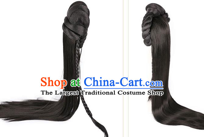 Handmade Chinese Ancient Noble Lady Wig Sheath Traditional Tang Dynasty Royal Princess Wigs Chignon Head Clasp