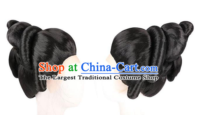 Handmade Chinese Ancient Court Woman Wig Sheath Headwear Traditional Tang Dynasty Imperial Consort Wigs Chignon