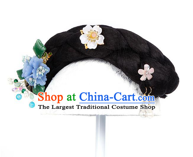Chinese Ancient Imperial Consort Wig Sheath Traditional Qing Dynasty Palace Lady Wigs Chignon