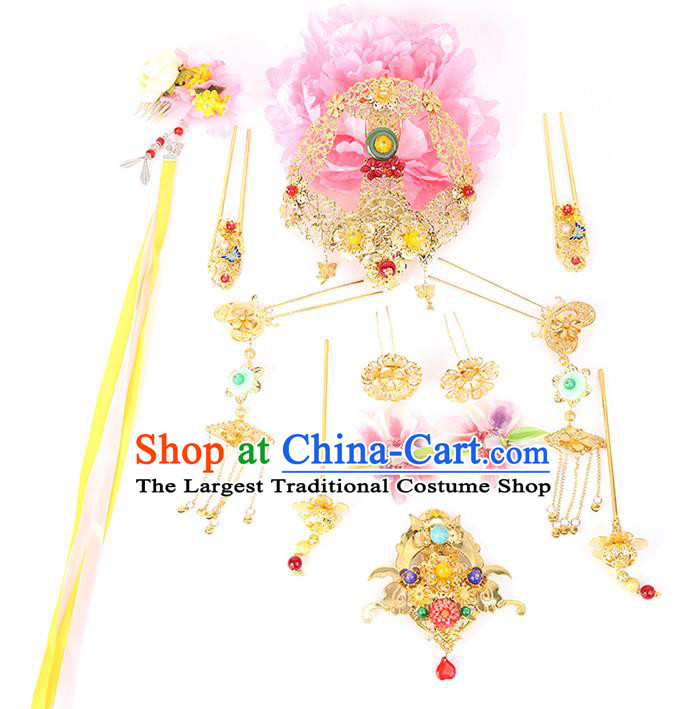 Chinese Ancient Court Woman Wig Sheath Traditional Tang Dynasty Imperial Consort Yang Wigs Chignon and Hair Accessories