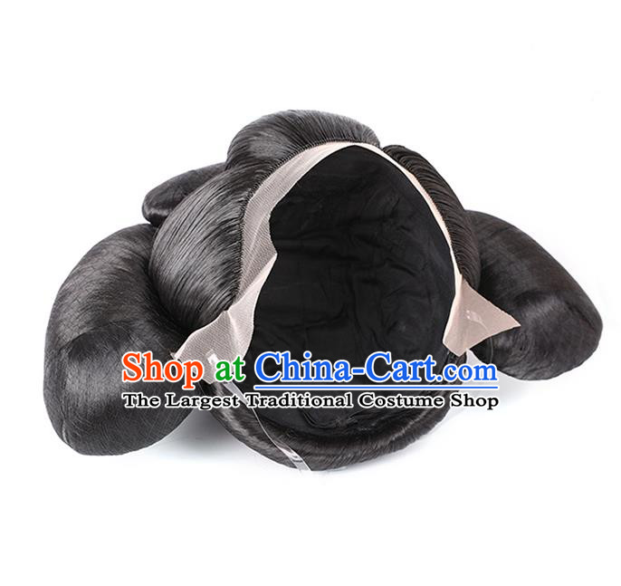 Chinese Ancient Court Woman Wig Sheath Traditional Tang Dynasty Imperial Consort Yang Wigs Chignon and Hair Accessories