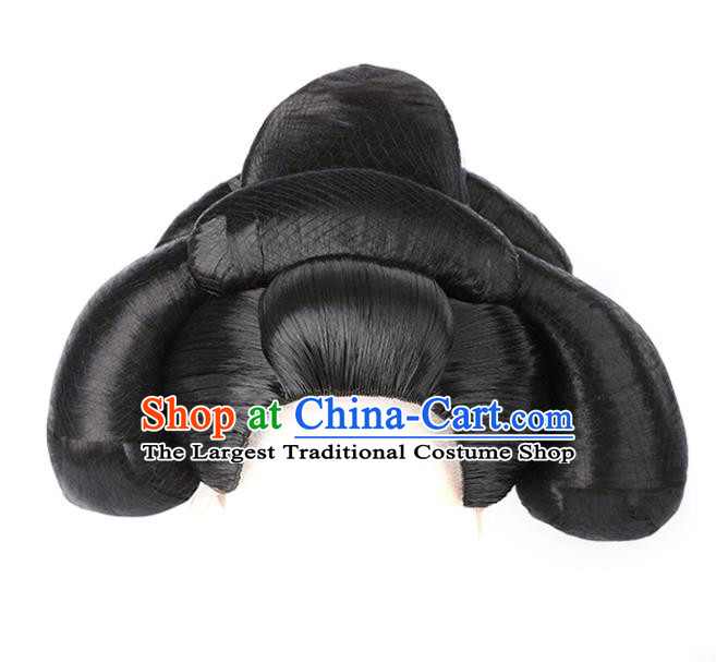 Chinese Ancient Court Woman Wig Sheath Traditional Tang Dynasty Imperial Consort Yang Wigs Chignon and Hair Accessories