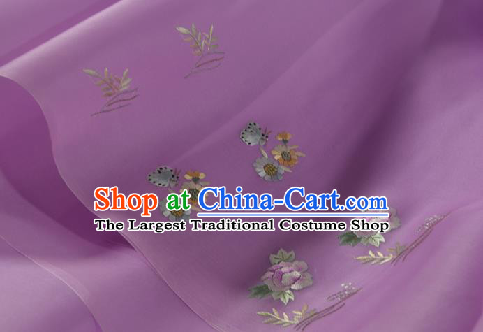 Chinese Suzhou Embroidered Peony Purple Silk Traditional Hanfu Silk Fabric