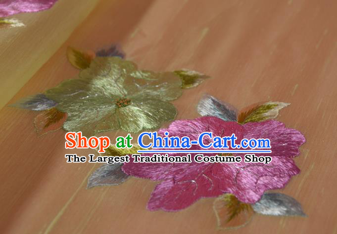 Chinese Embroidered Purple Flowers Silk Material Traditional Hanfu Dress Yellow Silk Fabric