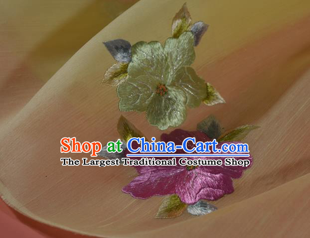 Chinese Embroidered Purple Flowers Silk Material Traditional Hanfu Dress Yellow Silk Fabric