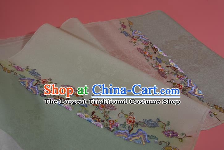 Chinese Jacquard Daisy Pattern Silk Material Traditional Hanfu Dress Embroidered Light Blue Silk Fabric