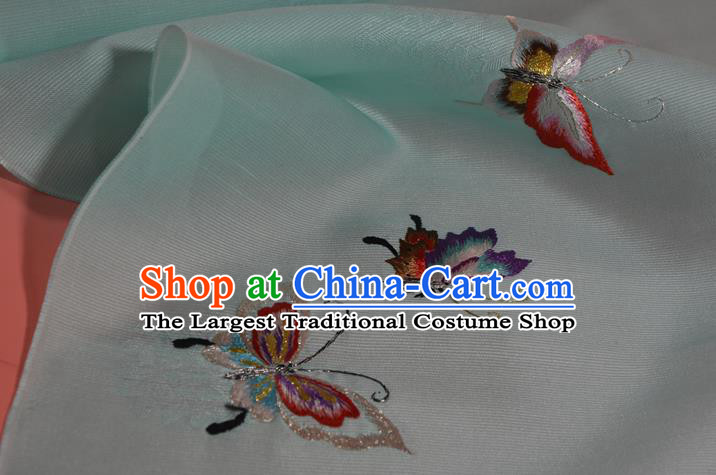 Chinese Classical Butterfly Pattern Silk Material Traditional Hanfu Dress Embroidered Light Blue Silk Fabric
