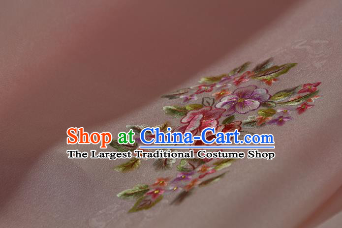 Chinese Classical Flowers Pattern Silk Material Traditional Hanfu Dress Embroidered White Silk Fabric