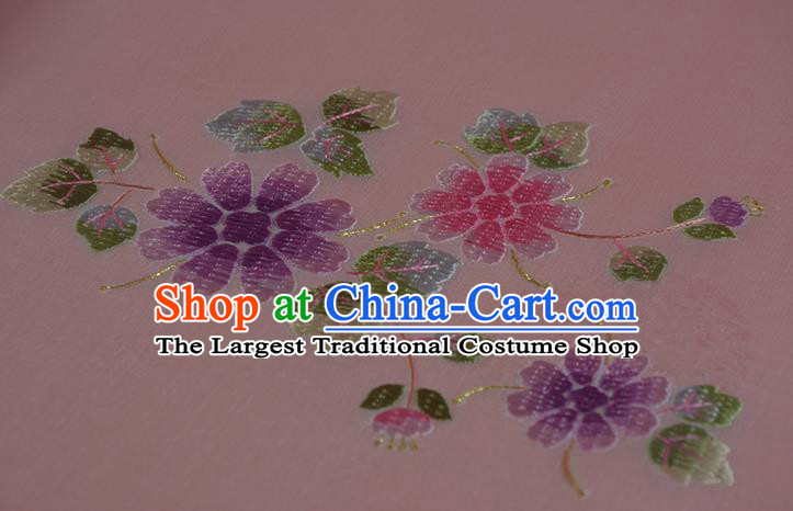 Chinese Traditional Hanfu Dress Light Pink Silk Fabric Classical Embroidered Flowers Silk Material
