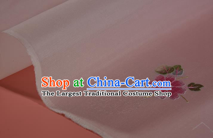 Chinese Traditional Hanfu Dress Light Pink Silk Fabric Classical Embroidered Flowers Silk Material