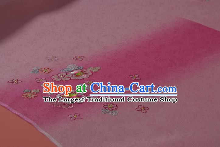 Chinese Traditional Hanfu Deep Pink Silk Fabric Classical Embroidered Peach Blossom Silk Material