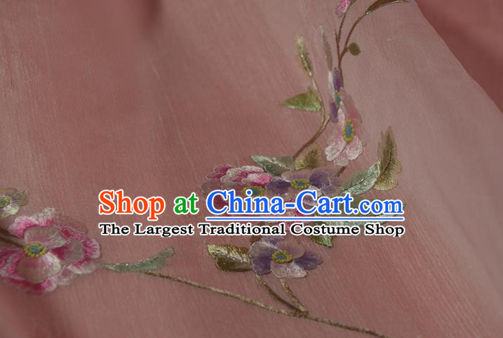 Chinese Traditional Hanfu Light Pink Silk Fabric Classical Embroidered Begonia Silk Material