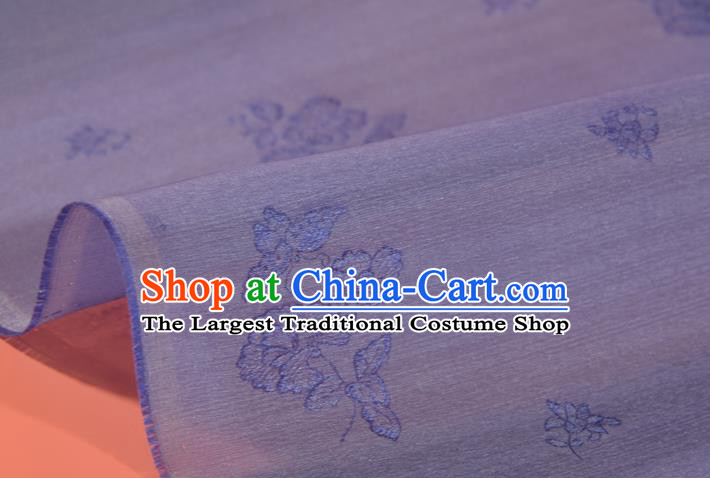 Chinese Traditional Hanfu Purple Silk Fabric Classical Embroidered Flowers Silk Material