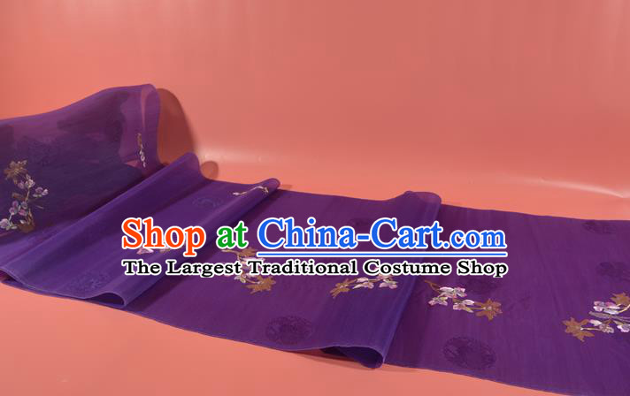 Chinese Traditional Hanfu Deep Purple Silk Fabric Classical Embroidered Mangnolia Silk Material