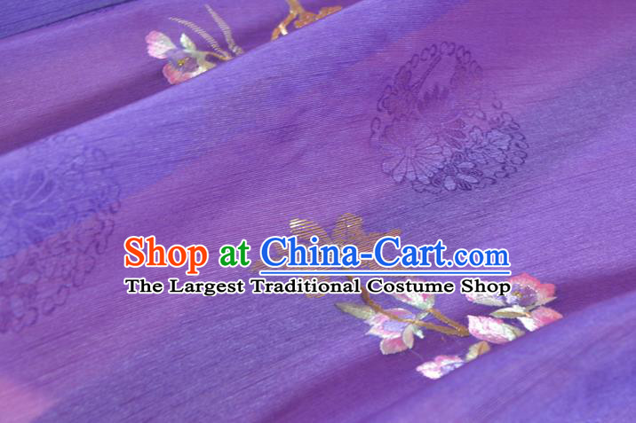 Chinese Traditional Hanfu Deep Purple Silk Fabric Classical Embroidered Mangnolia Silk Material