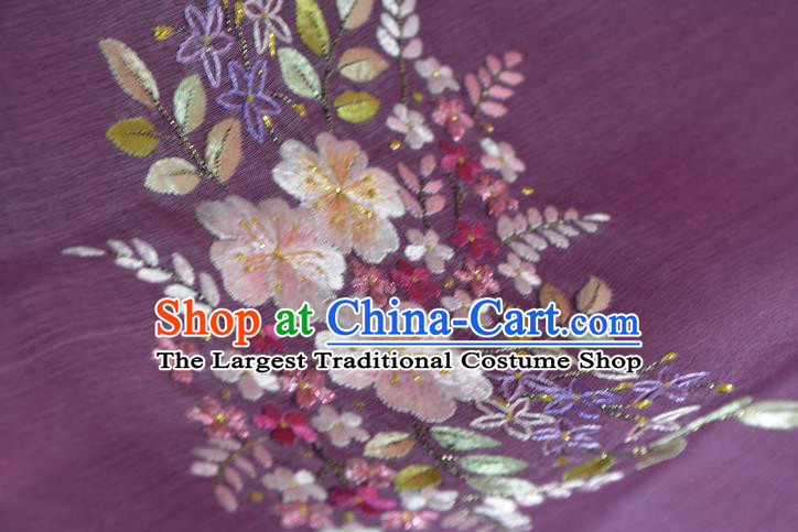 Chinese Traditional Purple Silk Fabric Classical Hanfu Embroidered Primrose Silk Material
