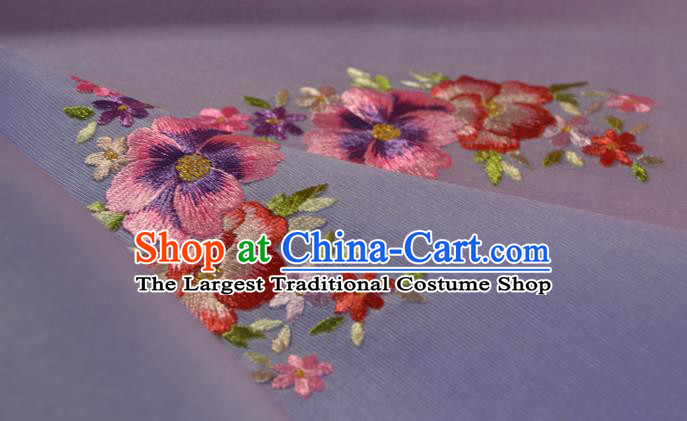Chinese Classical Violet Silk Fabric Traditional Hanfu Embroidered Camellia Silk Material