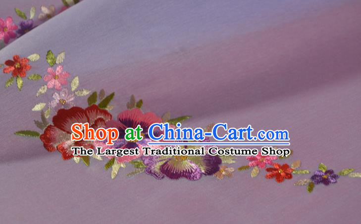 Chinese Classical Violet Silk Fabric Traditional Hanfu Embroidered Camellia Silk Material