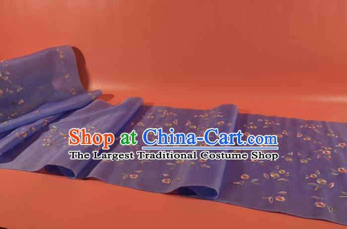 Chinese Classical Violet Natural Silk Material Traditional Hanfu Embroidered Flowers Silk Fabric