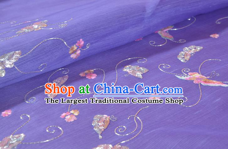 Chinese Classical Violet Natural Silk Material Traditional Hanfu Embroidered Butterfly Silk Fabric