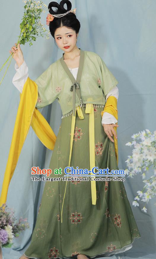 China Ancient Tang Dynasty Young Lady Historical Costume Traditional Green Hanfu Outfits