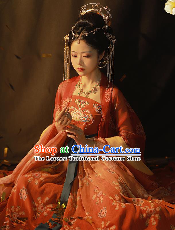 China Traditional Tang Dynasty Palace Beauty Historical Clothing Ancient Imperial Concubine Dance Costumes Complete Set