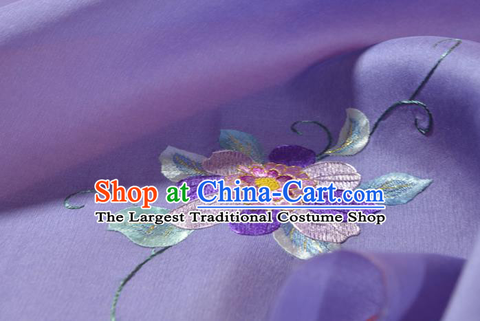 Traditional Korean Hanbok Dress Violet Silk Fabric Handmade Embroidered Chrysanthemum Silk Cloth