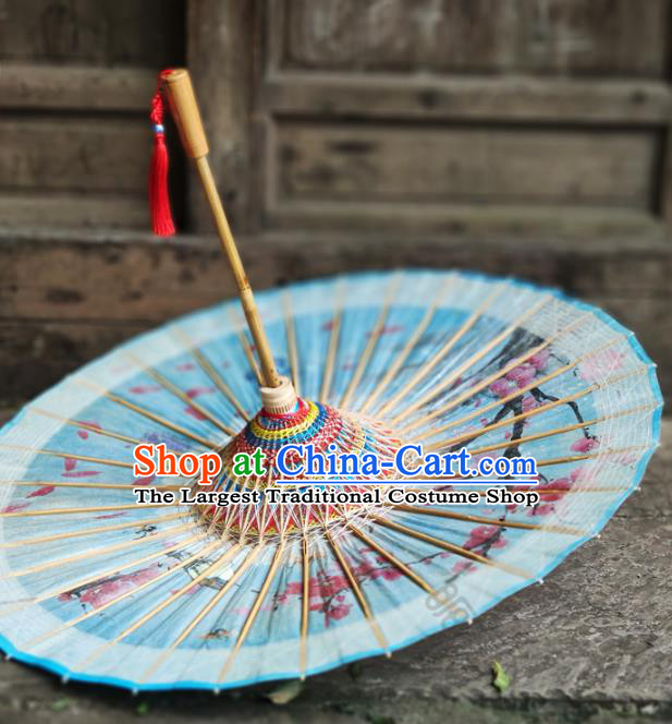 Traditional China Blue Bumbershoot Paper Umbrella Handmade Umbrellas Painting Plum Blossom Umbrella