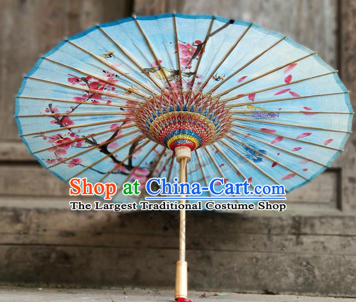 Traditional China Blue Bumbershoot Paper Umbrella Handmade Umbrellas Painting Plum Blossom Umbrella